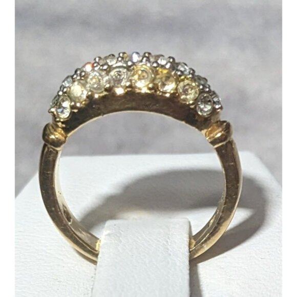 Elegant Glam Triple Crystal Layer Gold Tone Ring Size 5 - Picture 3 of 11